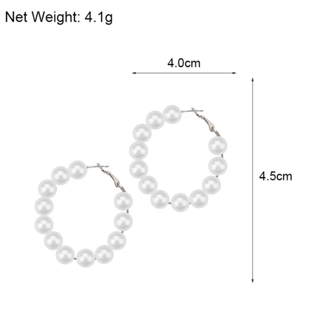 Silver Tone Pearl Hoop Earrings - Picture 5 of 5